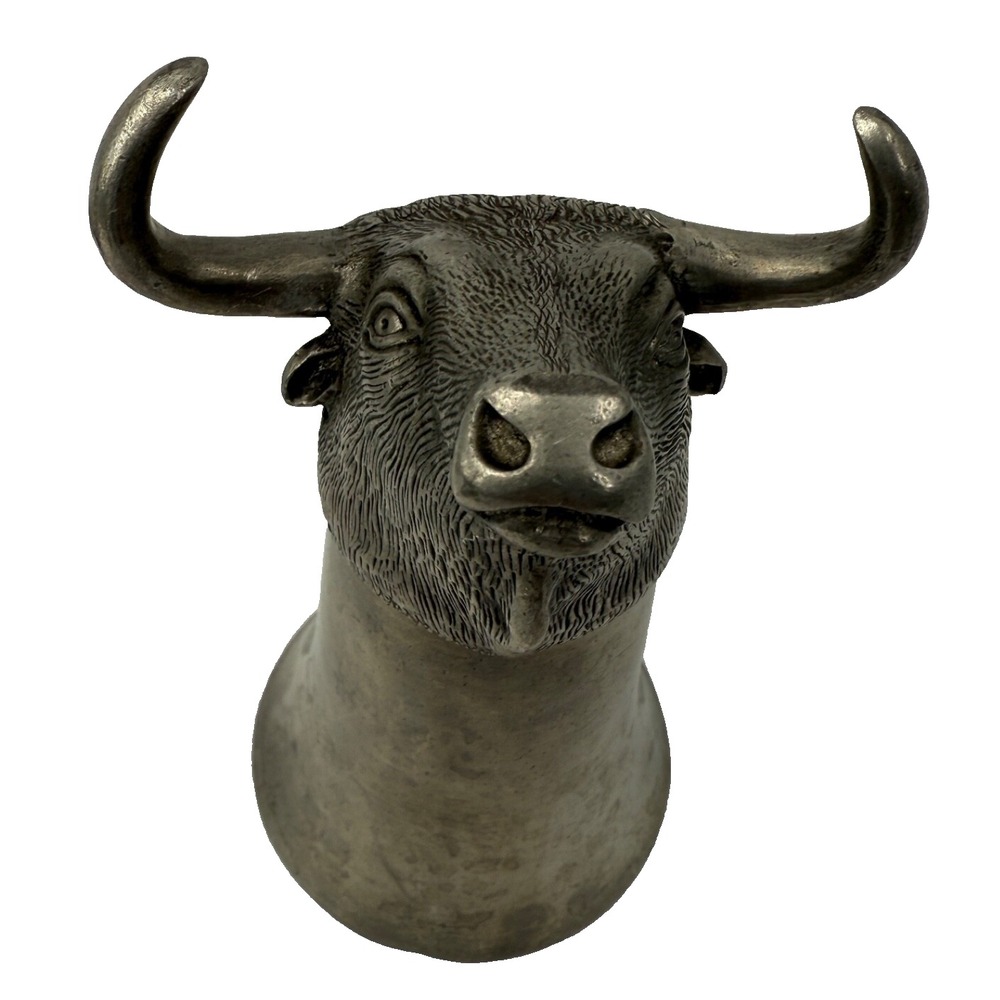 Vintage‎ Pewter Bull Steer Head Stirrup Cup 5 Inch Tall Hunting Cabin Barware